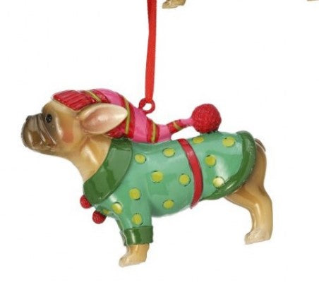 3" Resin Dog Ornament in Sweater - Choice of Bulldog or Dachsund