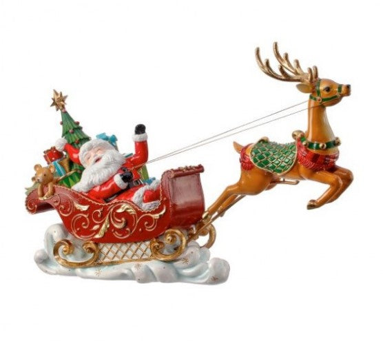 16" Resin Santa with Flying Deer