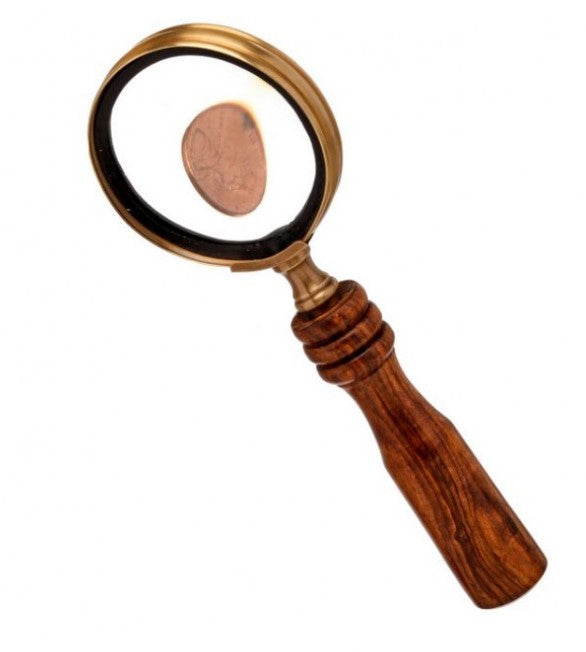 7.5" Brass and Wood Magnifying Glass Ornament