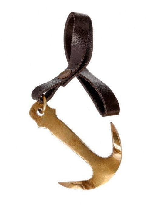 7" Brass Anchor Ornament with Leather Strap