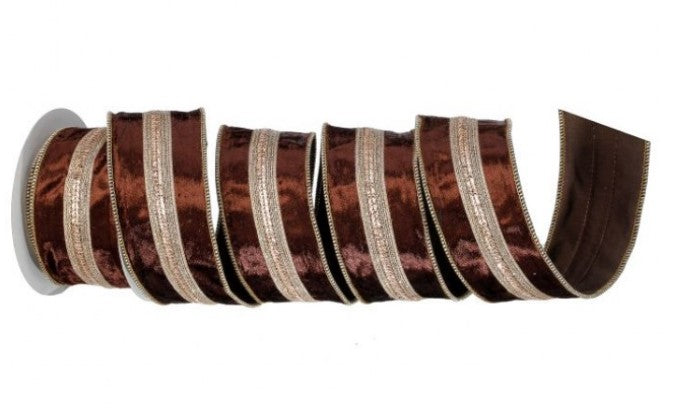 2.5" x 5 Y Herringbone Velvet/Taffeta Ribbon - Choice of Brown or Platinum