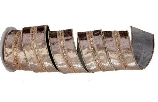 2.5" x 5 Y Herringbone Velvet/Taffeta Ribbon - Choice of Brown or Platinum