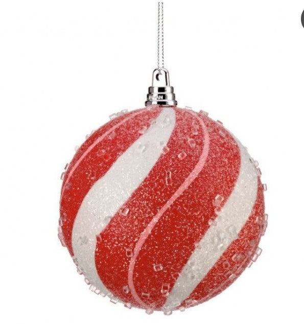 100MM VP Sugar Peppermint Ball Ornament - Box of 4