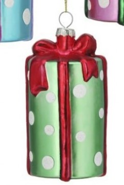 4.5" Glass Polka Dot Present Ornament - Choice of 3 colors