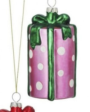 4.5" Glass Polka Dot Present Ornament - Choice of 3 colors