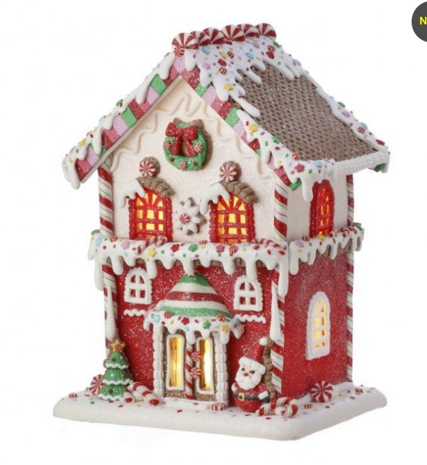 12" Santa's Lighted Candy House with LED and Battery Timer