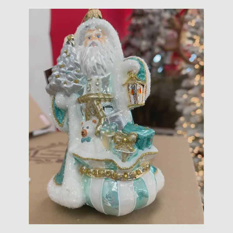 Turquoise and Gold Splendid Santa Ornament