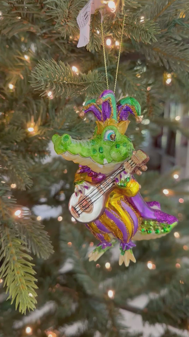 Mardi Gras Gator with Banjo Ornament - 5.25”