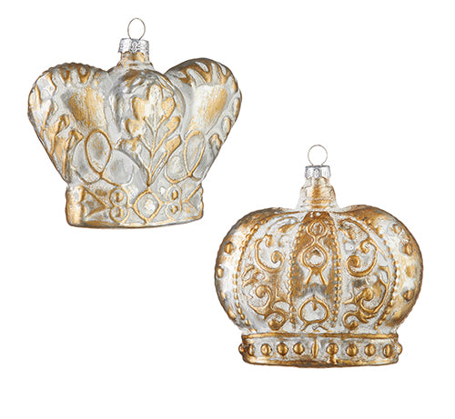 4.5" GOLD AND WHITE CROWN ORNAMENTS