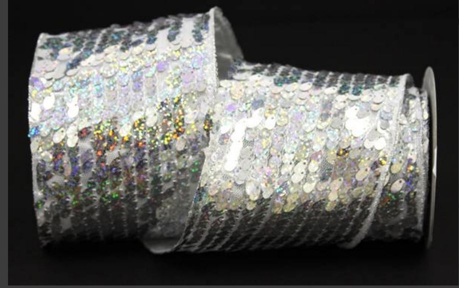 4 in by 10 yards Silver Sequin Ribbon