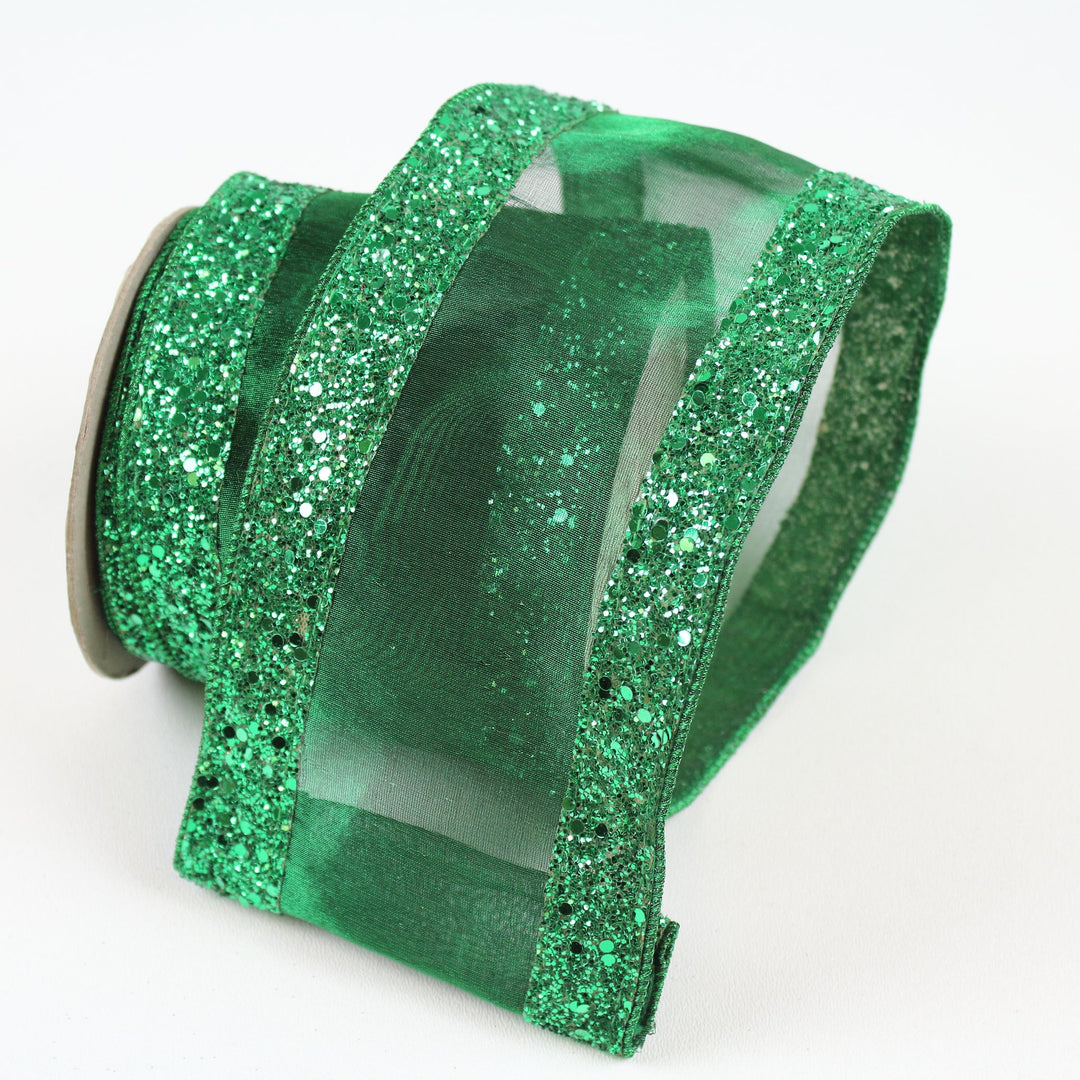 4" by 10 yds Chunky Glitter Border - Choose from Silver or Green