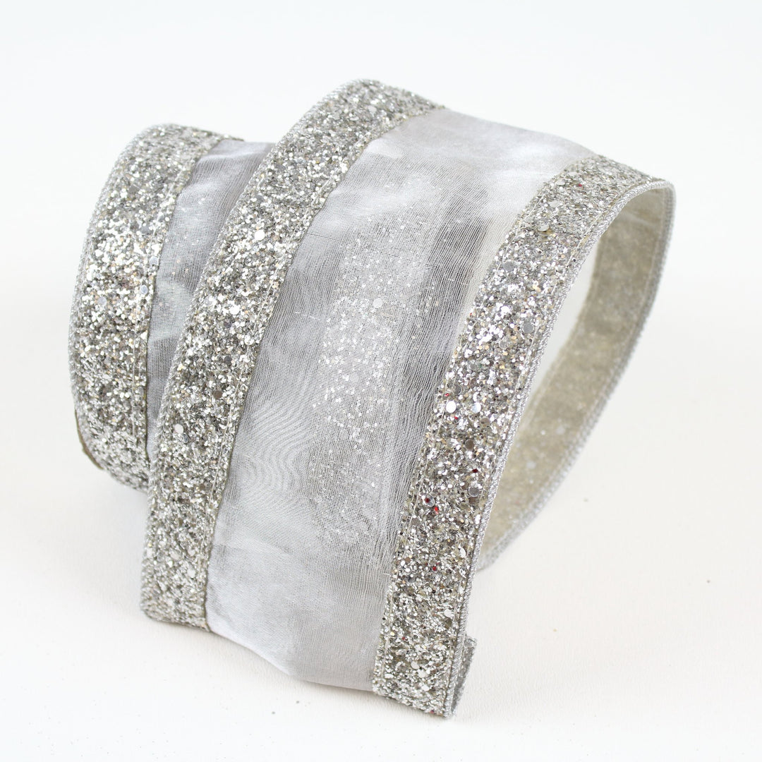 4" by 10 yds Chunky Glitter Border - Choose from Silver or Green