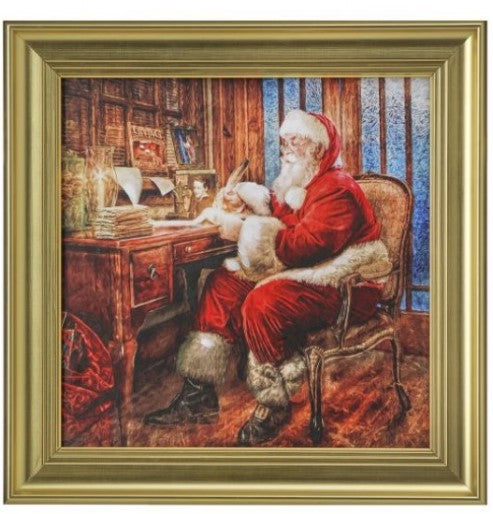 16"X16" Framed Santa at Desk Painting