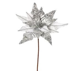 31" Large Velvet Metallic Leaf with Sequins - Silver