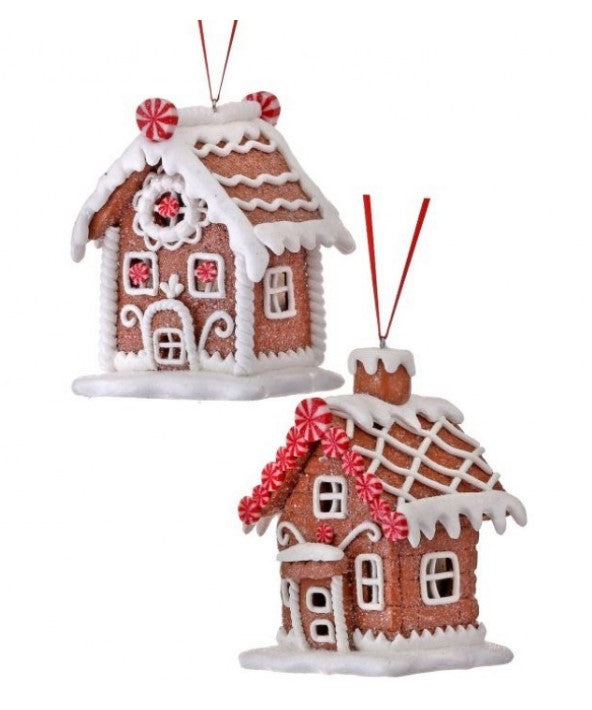 4" Claydough Gingerbread House Ornament - Set of 2