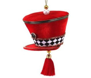 6" Velvet Harlequin Check Soldier Hat Ornament