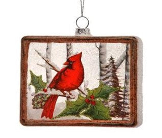 4" Glass Cardinal on Branch Box Ornament