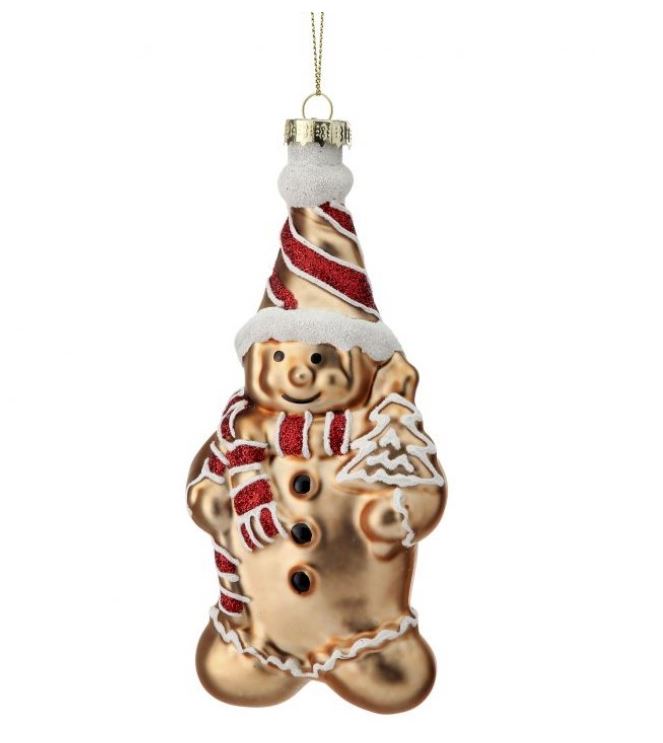 5" Glass Gingerbread Man with Hat and Scarf Ornament