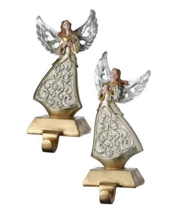 10.5" Resin Filigree Angel Stocking Holder - Set of 2