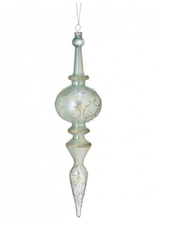 12" Glass Divinity Scroll Pearl Finial Ornament