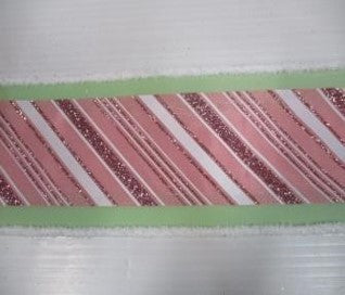 4"X10Y Green Back and Peppermint Stripe Ribbon