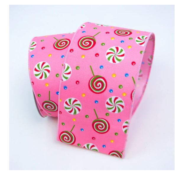 BRIGHT TREATS CANDY RIBBON, PINK - 4 in by  10 yd