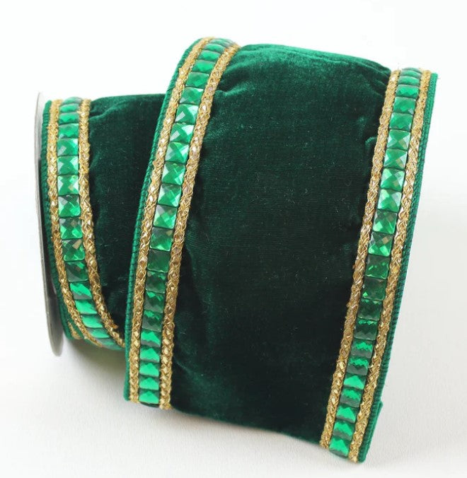 Emerald Green Velvet Jewel Ribbon 4" by 10