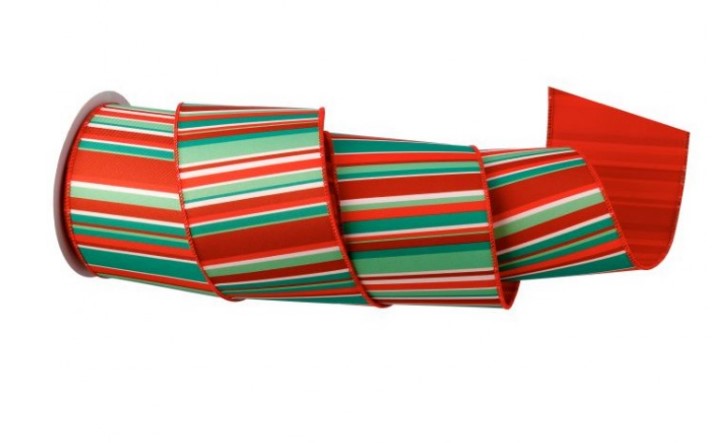 4"X10Y Satin Holiday Stripe Ribbon