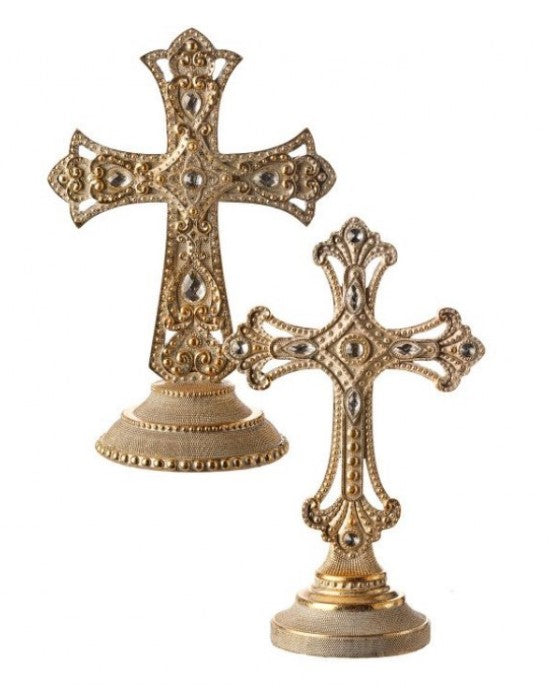 9" Resin Jeweled Cross on Base - Choice of 2 different Styles