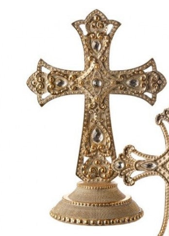 9" Resin Jeweled Cross on Base - Choice of 2 different Styles