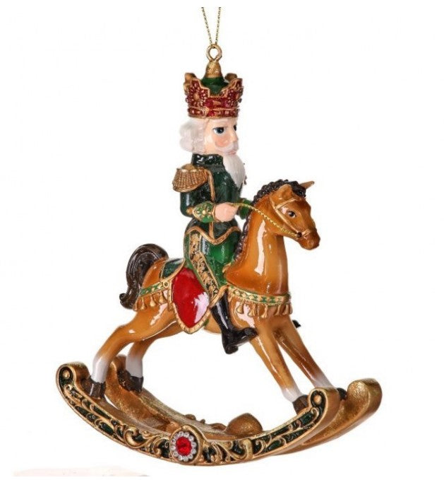 6" Resin Royal Jewel Nutcracker Rocking Horse Ornament