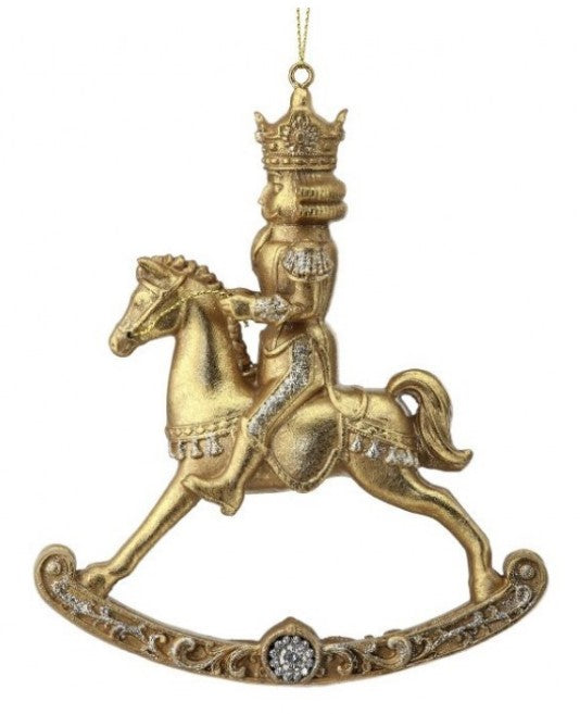 6"RSN GOLD NUTCRACKER ROCKING HORSE ORNAMENT