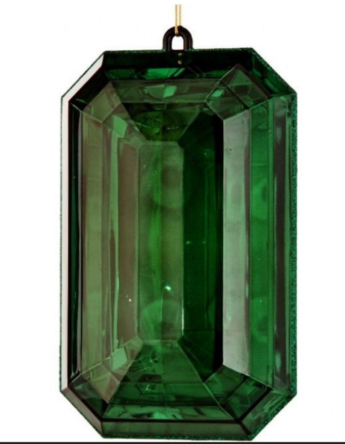 9"  Jewel Rectangle Precious Gem Ornament - Emerald Green