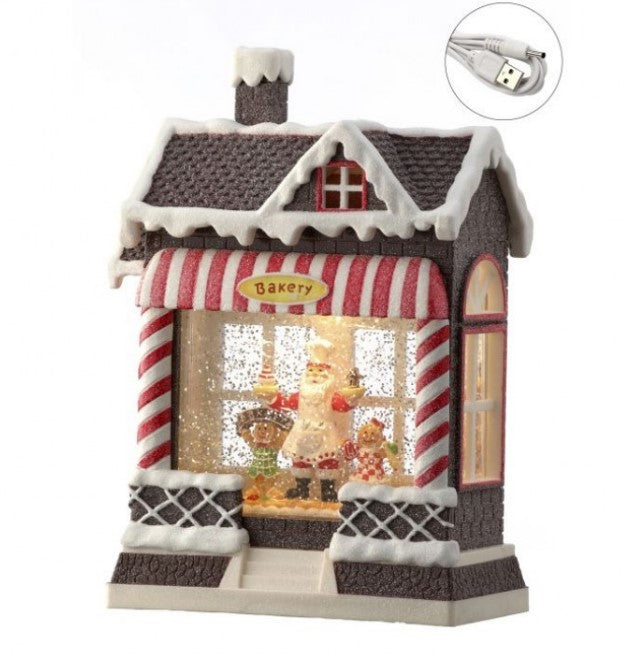 10" LED Santa Gingerbread Globe with Battery /USB and Timer