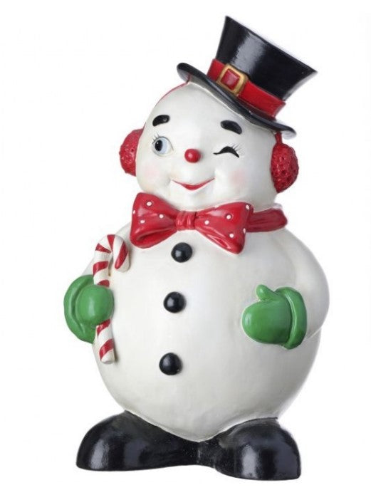 12" Resin Standing Winking Jolly Snowman